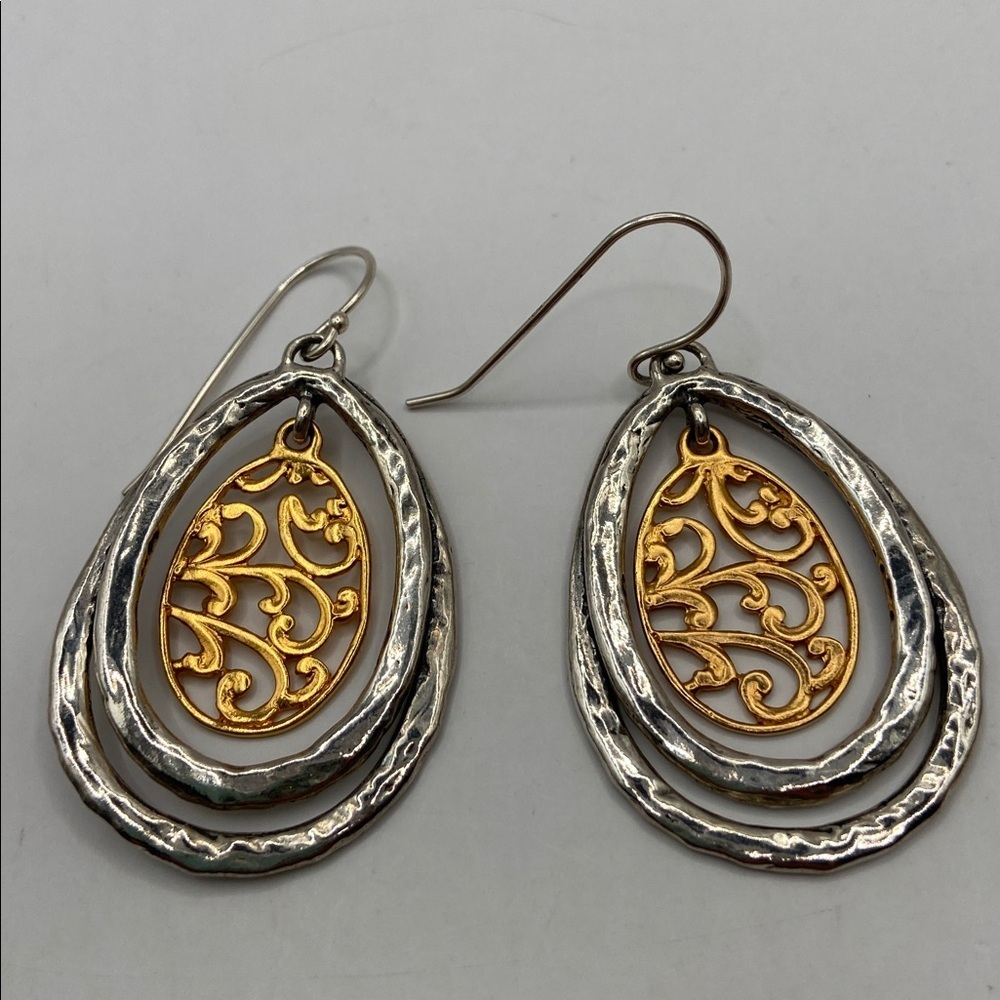 Or Paz Sterling Silver Two-Tone Teardrop Dangle Drop Earrings Pierced - Picture 7 of 10